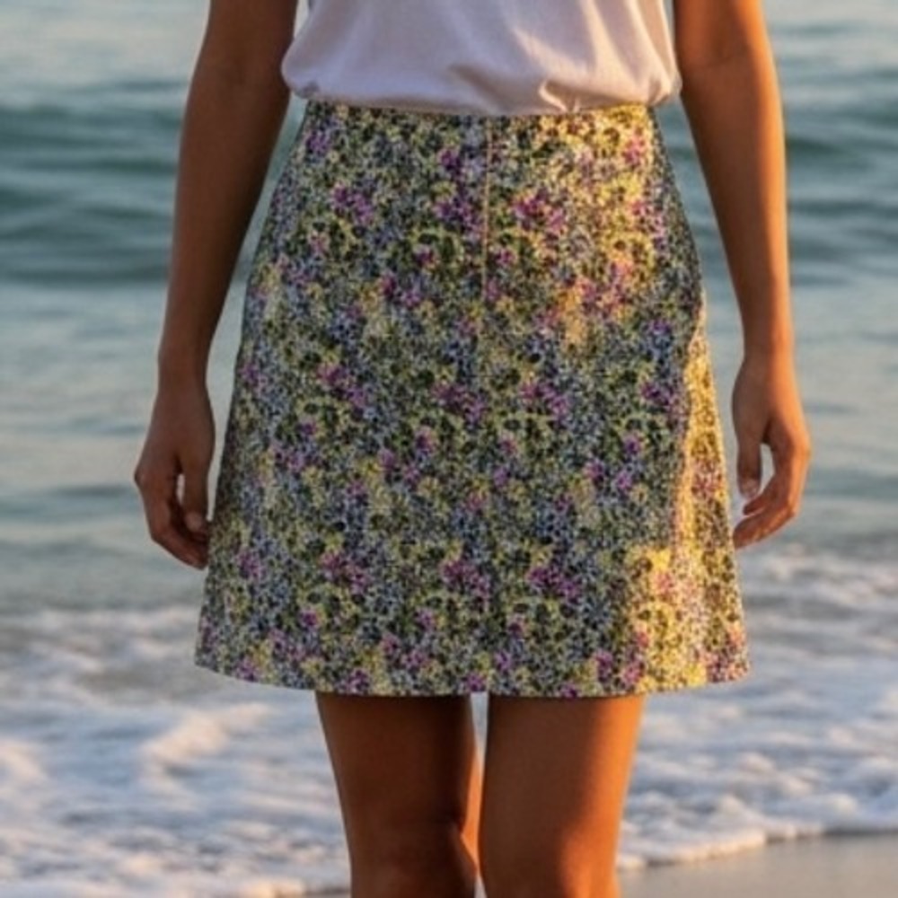 J.Jill Chino Floral A-Line Skirt Multi-Color Size 12 Cotton Stretch Cottagecore‎